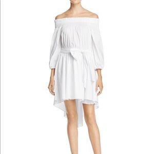 OLIVACEOUS Greek island white Off Shoulder dress High- Low Hem Size M